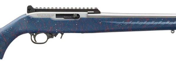 Ruger 32039 10/22 250th Anniversary 22 LR 10+1 18.50" Satin Stainless Threaded Barrel, Engraved Satin Stainless Steel Receiver w/Picatinny Rail, Liberty Blue w/Red & White Splatter Ruger Modular Syste