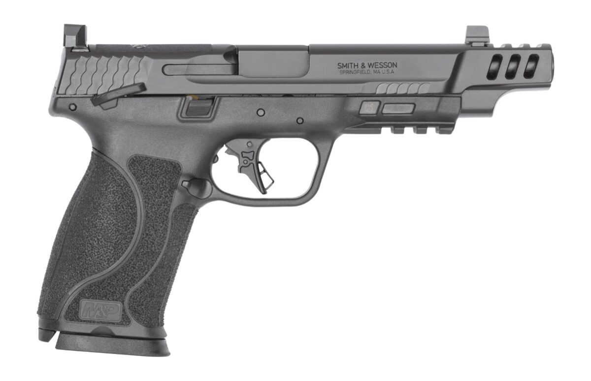 Smith & Wesson 14504 M&P PC M2.0 10mm Auto 10+1 5.60" Black Armornite Ported Barrel, Black Armornite Stainless Steel Ported/Serrated Slide, Black Polymer Frame w/Picatinny Rail, Interchangeable Palmsw 1 198286