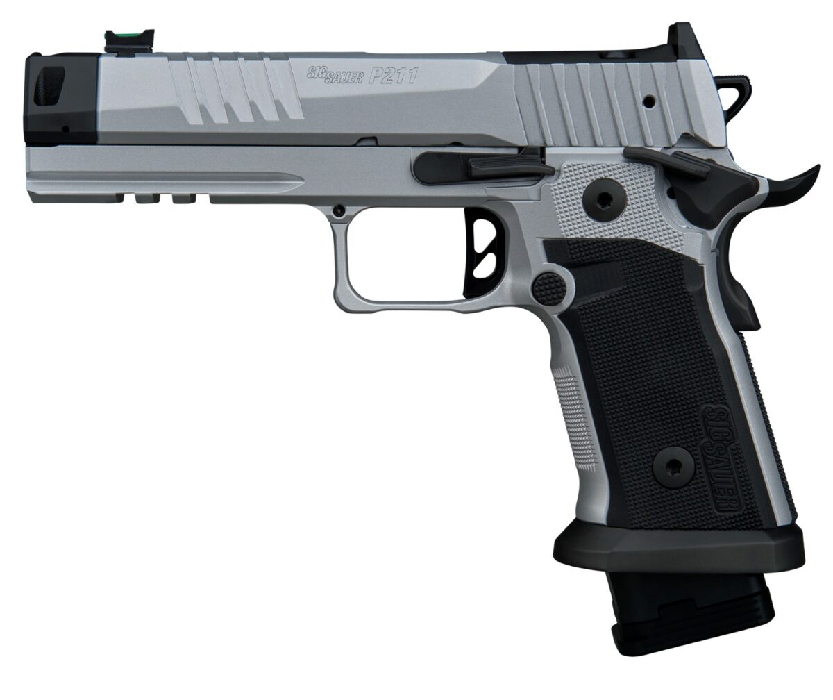 Sig Sauer 211F9GTOSILVER P211 Quicksilver Full Size 9mm Luger 23+1 4.40" Stainless Bull w/MACH3D Compensator Barrel, Silver Cerakote Stainless Steel Integrated Compensator/Optic Ready/Serrated Slide & 1 200229