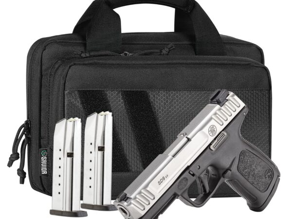 Smith & Wesson 14954 SD9 2.0 Bundle Compact Frame 9mm Luger 16+1 4" Satin Stainless Steel Serrated Slide, Black Polymer Frame w/Picatinny Rail, Textured Grip, Savior Bag, Three Mags