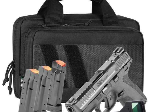 Smith & Wesson 14955 M&P9 Shield X Bundle Sub-Compact 9mm Luger 15+1 3.60" Black Armornite Target Crown Barrel, Black Armornite Stainless Steel Serrated w/Optic Slide, Black Polymer Frame w/Picatinny