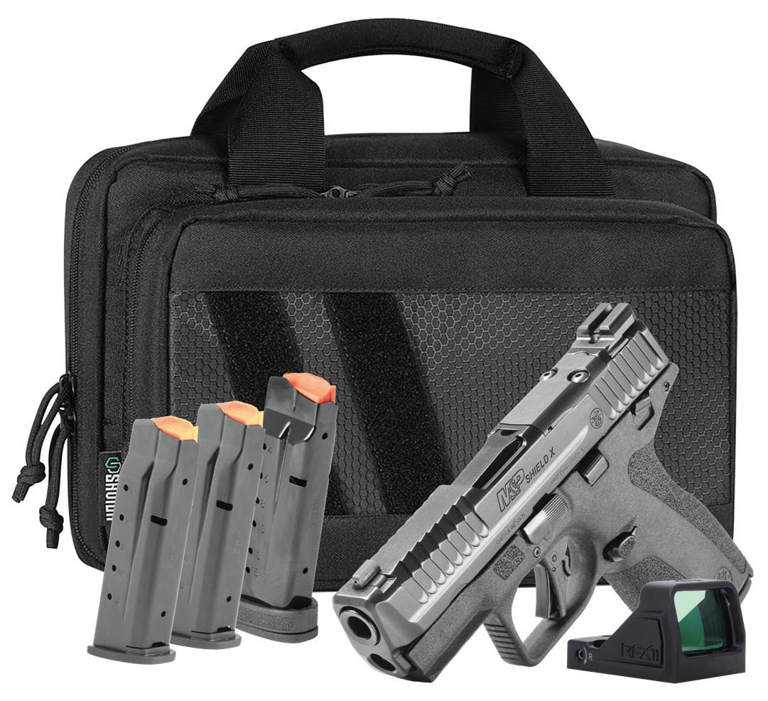 Smith & Wesson 14955 M&P9 Shield X Bundle Sub-Compact 9mm Luger 15+1 3.60" Black Armornite Target Crown Barrel, Black Armornite Stainless Steel Serrated w/Optic Slide, Black Polymer Frame w/Picatinny 1 201616