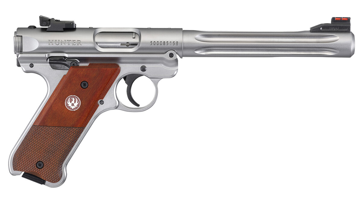 Ruger 40118 Mark IV Hunter 22 LR 10+1 6.88" Satin Stainless Fluted Bull Barrel, Satin Stainless Steel Frame, Drilled & Tapped Receiver, Checkered Laminate Grip, Right Hand 1 22349