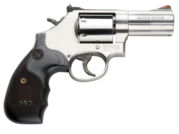 Smith & Wesson 150853 Model 686 Plus 357 Mag 7rd Shot 3" Satin Stainless Steel Barrel, Cylinder & Frame, Black/Silver Custom Wood Grip
