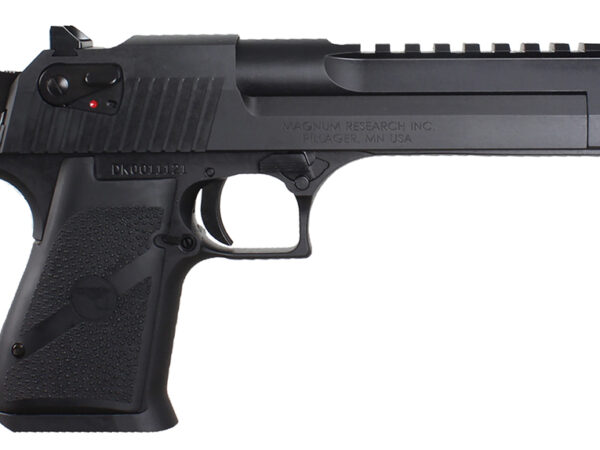 Magnum Research DE50 Desert Eagle Mark XIX 50 AE Caliber with 6" Picatinny Rail Barrel, 7+1 Capacity, Overall Black Finish Carbon Steel, Beavertail Frame, Serrated Slide & Rubber Grip