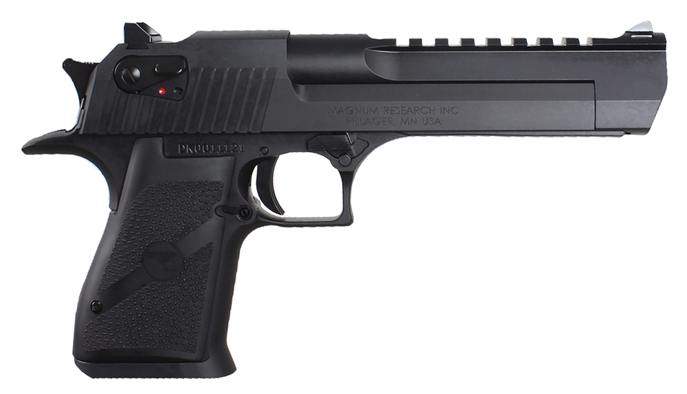 Magnum Research DE50 Desert Eagle Mark XIX 50 AE Caliber with 6" Picatinny Rail Barrel, 7+1 Capacity, Overall Black Finish Carbon Steel, Beavertail Frame, Serrated Slide & Rubber Grip 1 49129