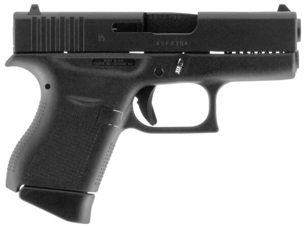 Glock UI4350201 G43  Slim Sub-Compact Frame 9mm Luger 6+1 3.41" Black Steel Barrel, Matte Black Serrated Steel Slide, Black Polymer Frame, Textured Polymer Grip, Right Hand