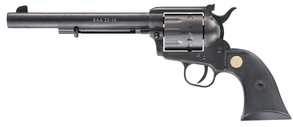 Chiappa Firearms CF340170 SAA 1873 Medium Frame 22 LR 10 Shot, 7.50" Blued Steel Barrel, Blued Steel Frame, Blued Cylinder, Black Plastic Grip, Exposed Hammer 1 88304