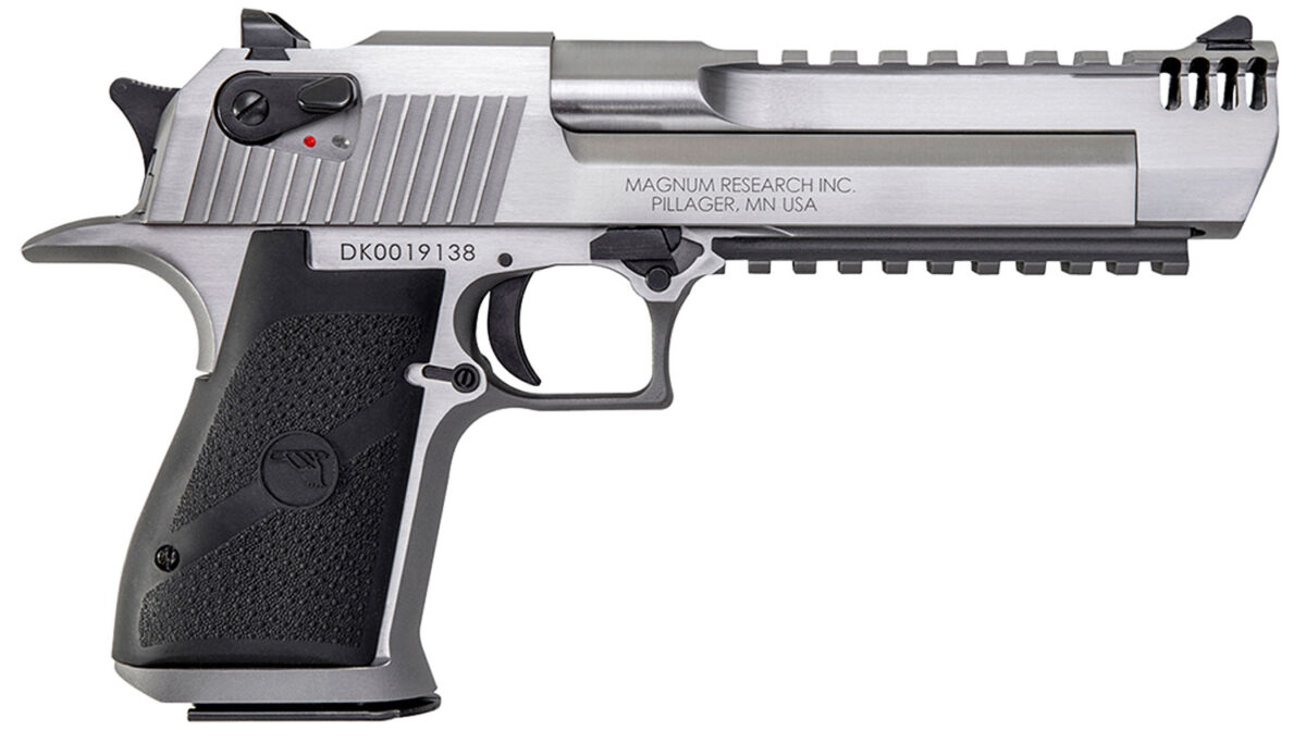 Magnum Research DE50SRMB Desert Eagle Mark XIX 50 AE 6" with Muzzle Brake 7+1 Overall Stainless Steel Black Rubber Grip 1 95605